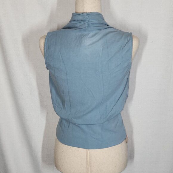 OGL Eco-Mousse Soft Stretchy Surplice Wrap Look Sleeveless Top Blue Size Medium - Picture 7 of 10